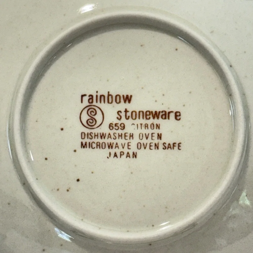 Vintage‎ Rainbow Stoneware Citron Yellow Rim Speckled Pattern 3pc Saucer Plates